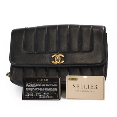 Lot 589 - A Chanel black lambskin chevron border bag