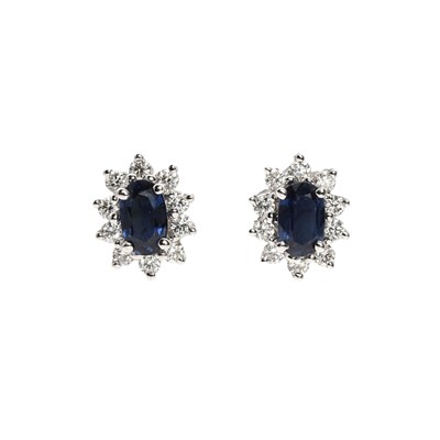 Lot 184 - A pair of 18ct gold sapphire and diamond stud earrings