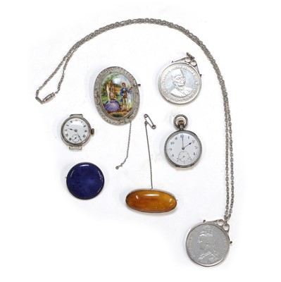 Lot 445 - A group of silver time pieces and jewellery