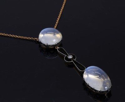 Lot 57 - An early 20th century moonstone and diamond Edna May style necklace
