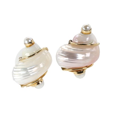 Lot 104 - A pair of Turbo Shell clip earrings, by Seaman Schepps