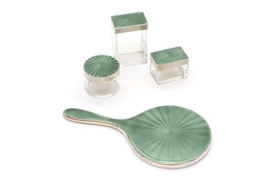 Lot 66 - A silver and guilloche enamel dressing table set
