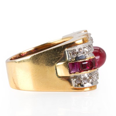 Lot 77 - A synthetic ruby and diamond ring, c.1940-1950