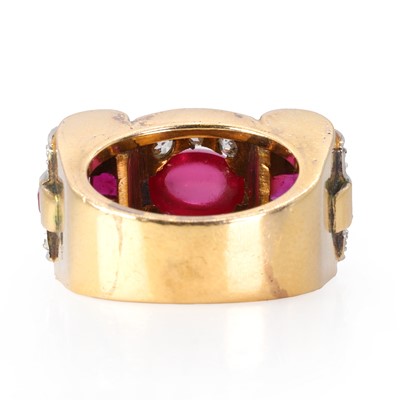 Lot 77 - A synthetic ruby and diamond ring, c.1940-1950