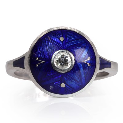 Lot 189 - An 18ct white gold diamond and enamel ring, by Victor Mayer for Fabergé