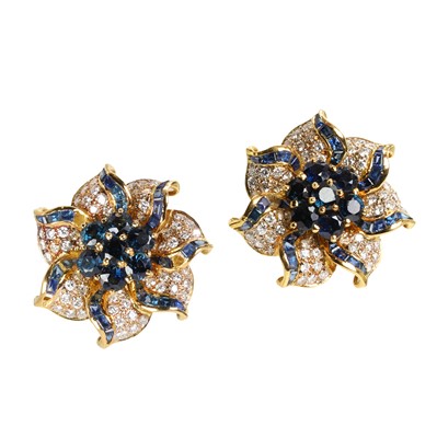 Lot 133 - A pair of sapphire and diamond earrings