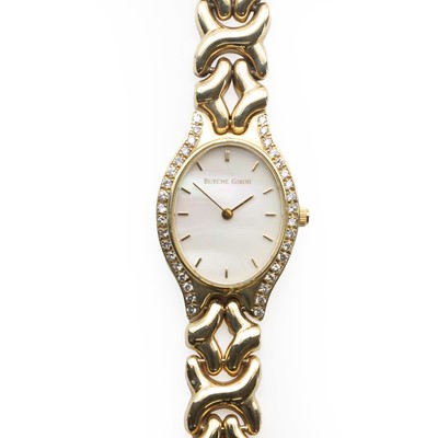 Lot 565 - A 9ct gold diamond Bueche Girod quartz bracelet watch