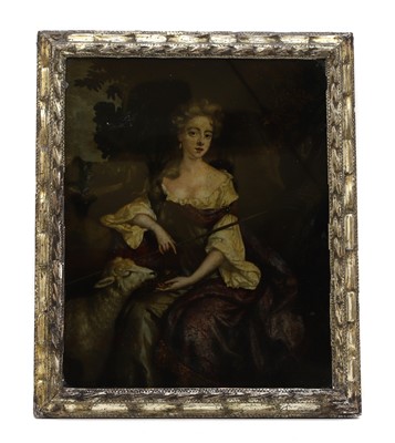 Lot 127 - A reverse glass print of a shepherdess