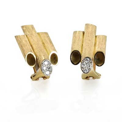 Lot 109 - A pair of 18ct gold and diamond tube earrings, by Andrew Grima, c.1990's