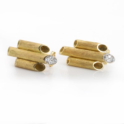 Lot 109 - A pair of 18ct gold and diamond tube earrings, by Andrew Grima, c.1990's