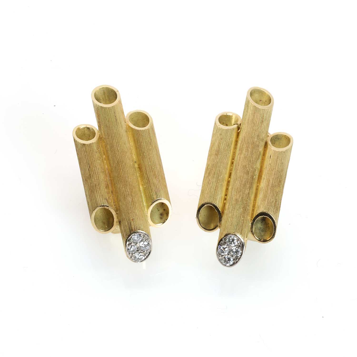 Lot 109 - A pair of 18ct gold and diamond tube earrings, by Andrew Grima, c.1990's