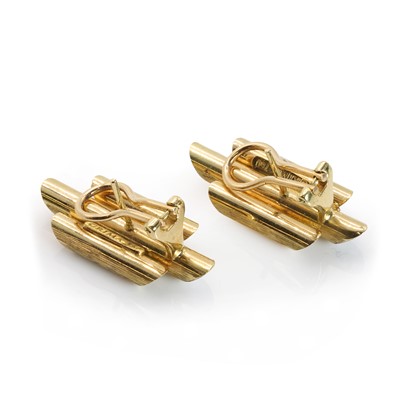 Lot 109 - A pair of 18ct gold and diamond tube earrings, by Andrew Grima, c.1990's