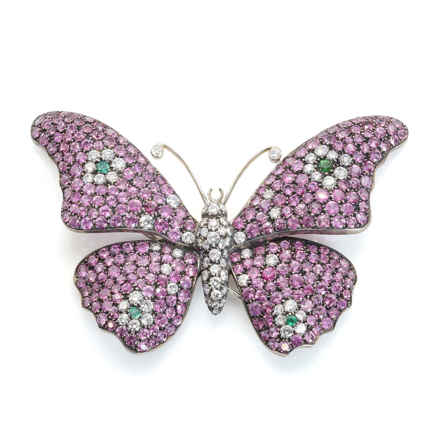 Lot 118 - An Italian gold diamond and coloured gemstone butterfly brooch/pendant