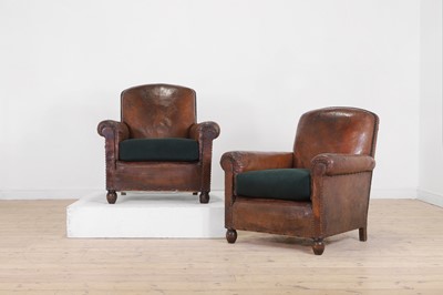 Lot 635 - A pair of leather club armchairs