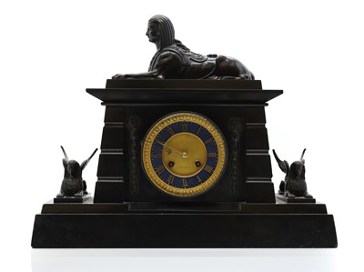 Lot 263 - A Victorian Egyptian Revival black slate mantel clock