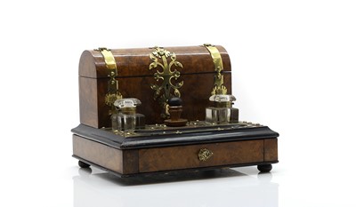 Lot 141 - A Victorian burr walnut stationary box and inkstand