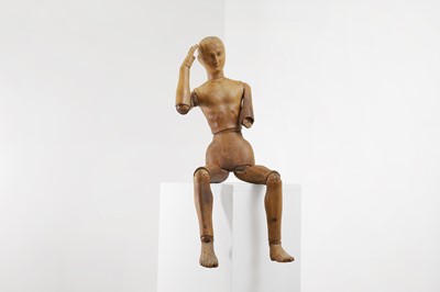 Lot A large stained-pine artist's lay figure