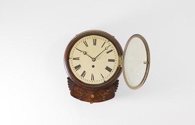 Lot 280 - A brass and mahogany drop-dial wall clock