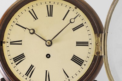 Lot 280 - A brass and mahogany drop-dial wall clock