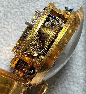 Lot 303 - A Georgian 18ct gold pair cased verge fusee pocket watch