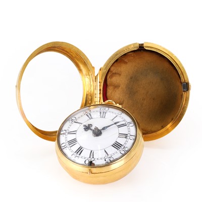 Lot 303 - A Georgian 18ct gold pair cased verge fusee pocket watch