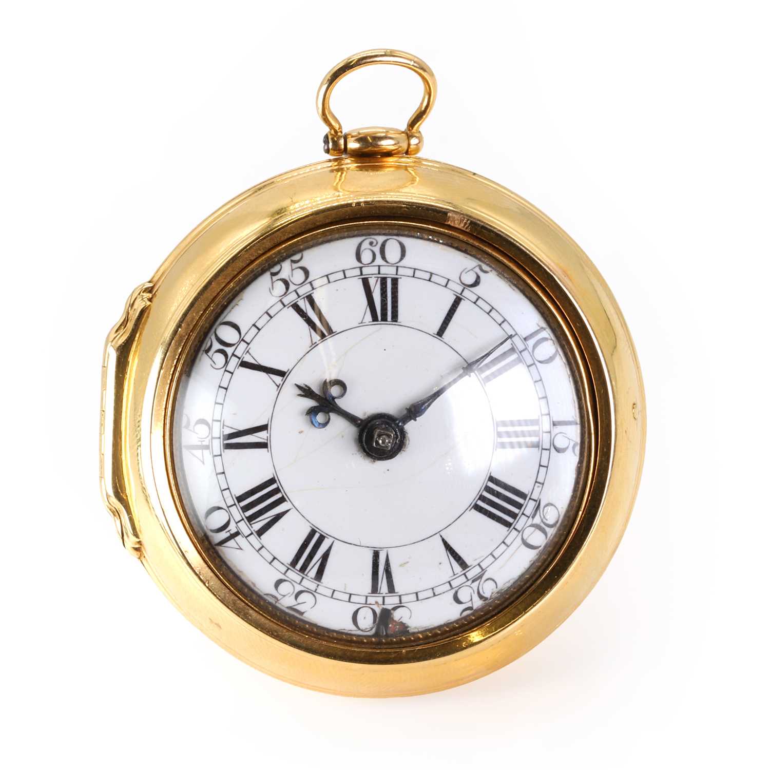 Lot 303 - A Georgian 18ct gold pair cased verge fusee pocket watch