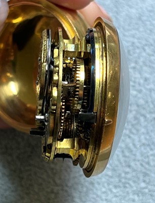 Lot 303 - A Georgian 18ct gold pair cased verge fusee pocket watch