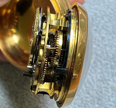 Lot 303 - A Georgian 18ct gold pair cased verge fusee pocket watch