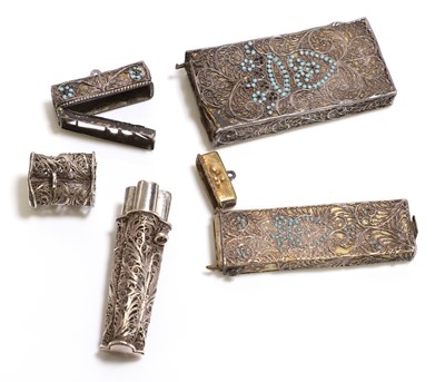 Lot 53 - A group of three silver filagree etui