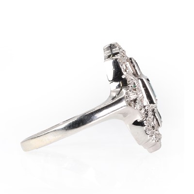 Lot 143 - A 14ct white gold Art Deco style sapphire and diamond ring