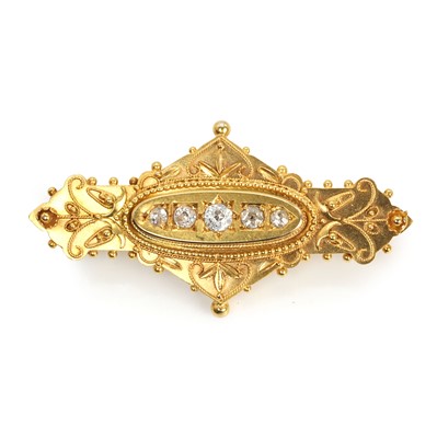 Lot 16 - A Victorian 15ct gold diamond set bar brooch