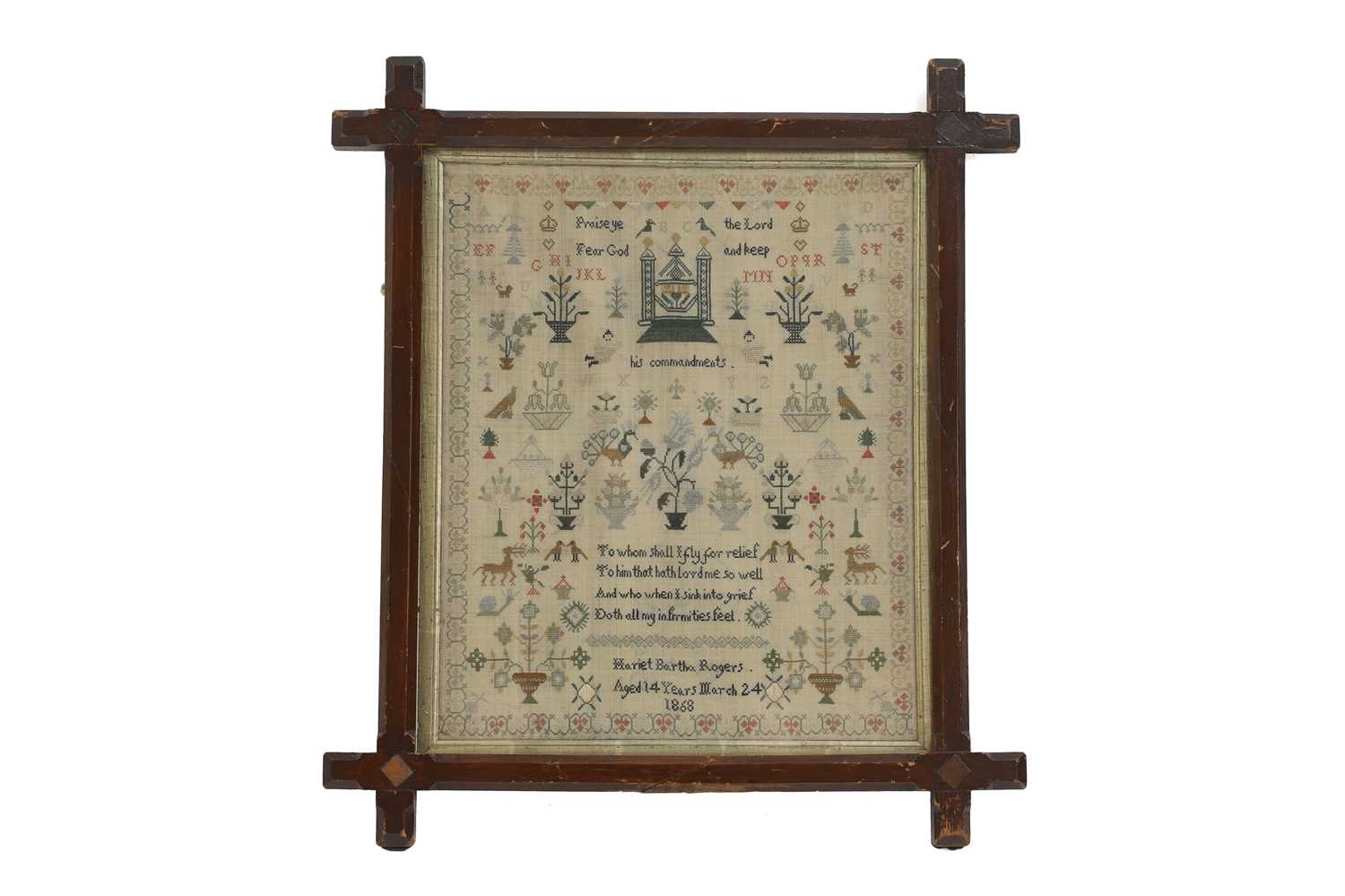 Lot 402 - A Victorian needlework sampler