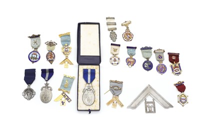 Lot 334 - A collection of silver and 9ct gold Masonic medals