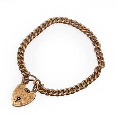 Lot 470 - A 9ct rose gold bracelet with a heart padlock