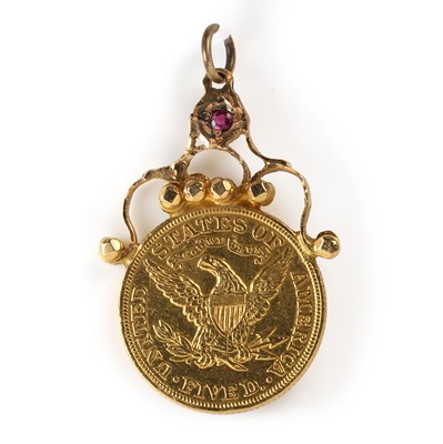 Lot 493 - A five dollar coin pendant