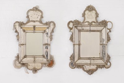 Lot 182 - A near pair of Venetian etched and moulded glass mirrors