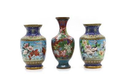 Lot 159 - A group of three Chinese cloisonné vases