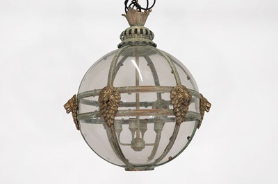 Lot 146 - A large Regency-style patinated and gilt-brass globe lantern