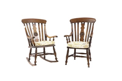 Lot 545 - A near pair of beech and elm farmhouse chairs