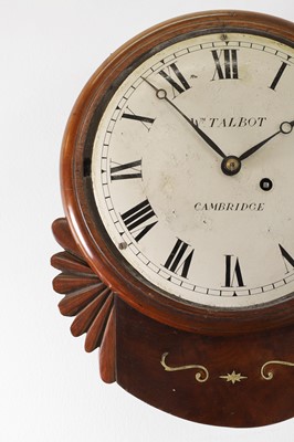 Lot 293 - A mahogany and brass-inlaid drop-dial wall clock