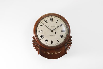 Lot 293 - A mahogany and brass-inlaid drop-dial wall clock