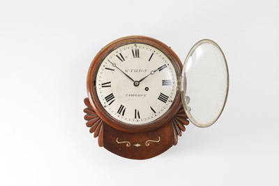 Lot 293 - A mahogany and brass-inlaid drop-dial wall clock