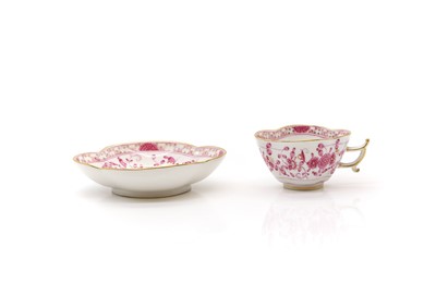 Lot 243 - A Meissen porcelain pink 'Indian' pattern cup and saucer