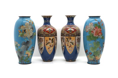 Lot 194 - Two pairs of Japanese cloisonne vases