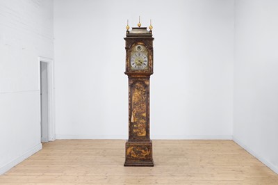 Lot 334 - A green and gilt japanned longcase clock