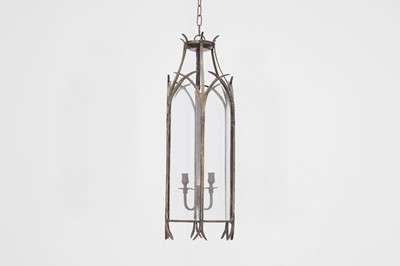 Lot 340 - A patinated brass hall lantern in the Gothic taste