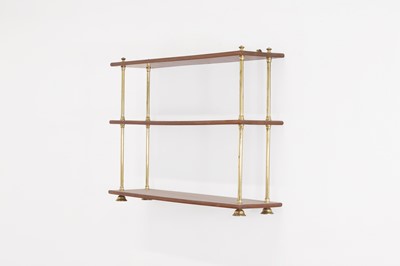 Lot 444 - A set of Regency-style mahogany and brass hanging shelves