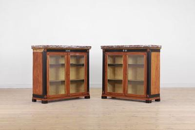 Lot 460 - A pair of Regency satinwood, ebonised and parcel-gilt pier cabinets