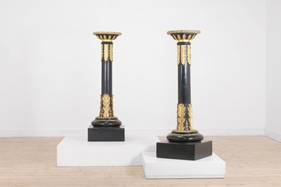 Lot 355 - A pair of painted and parcel-gilt pine pedestals