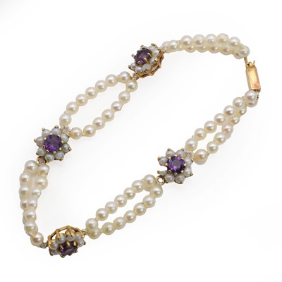 Lot 215 - An amethyst and cultured pearl bracelet